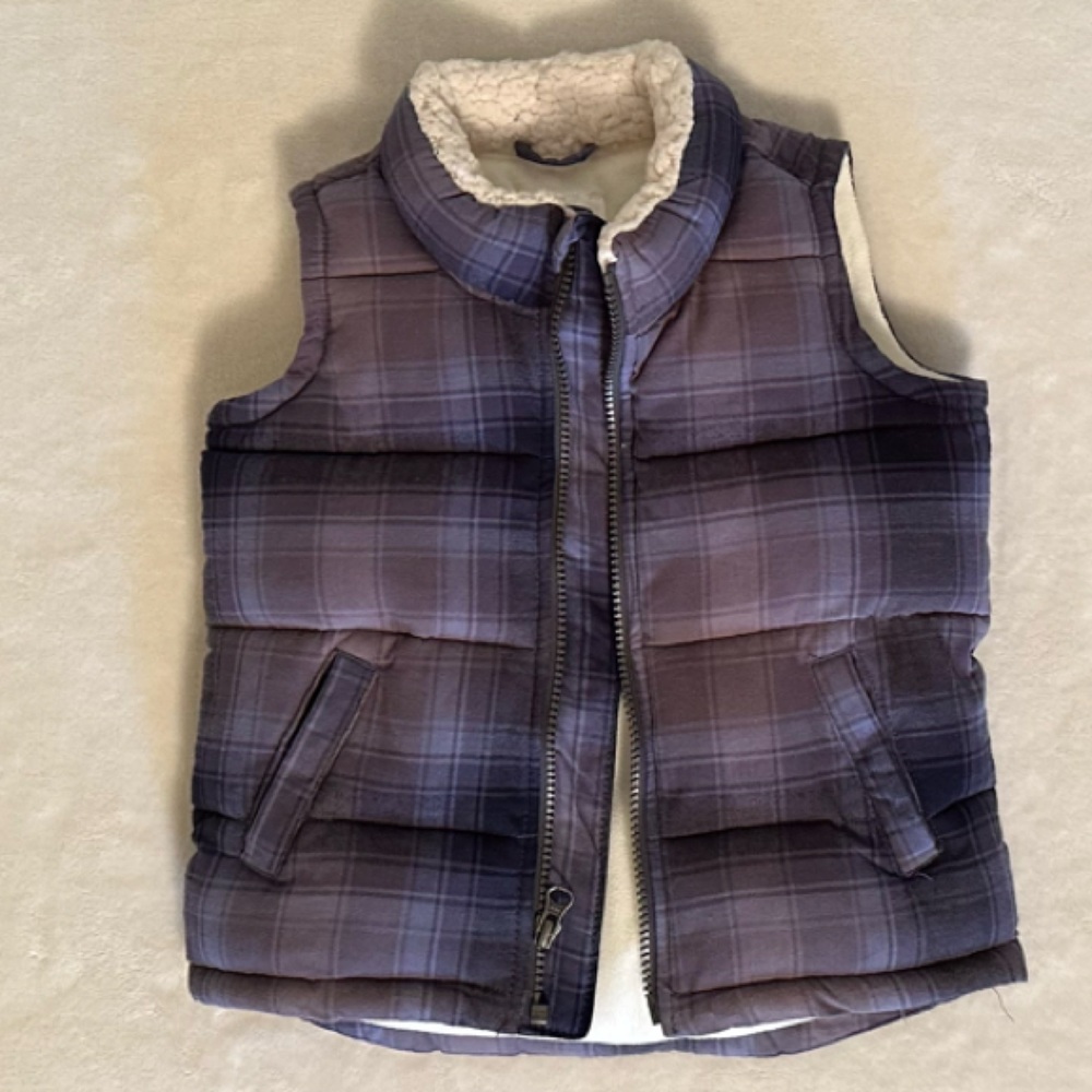 Old Navy Plaid Puffer Vest with Sherpa Lining
